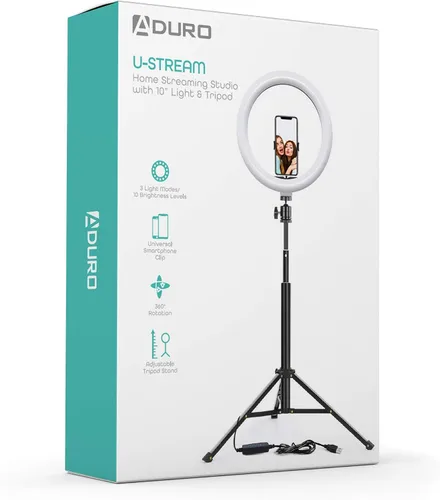 Miniatura 8 de Aduro Anillo de luz U-Stream con trípode de soporte, anillo de luz para selfie de 10 pulgadas para iPhone con trípode y soporte para teléfono