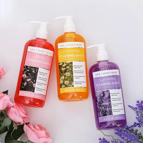 Miniatura 6 de Spa Luxetique Baño de burbujas, baño espumoso con sal de Epsom, juego de baño con aroma a rosa de manzanilla y lavanda, paquete de 3 regalos de 49.8