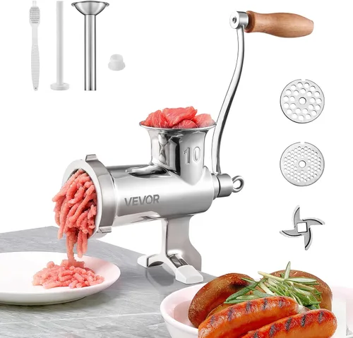 VEVOR Picadora manual de carne de acero inoxidable, abrazadera de 1.8 pulgadas, 2 placas de molienda, relleno de salchichas, ideal para el hogar,