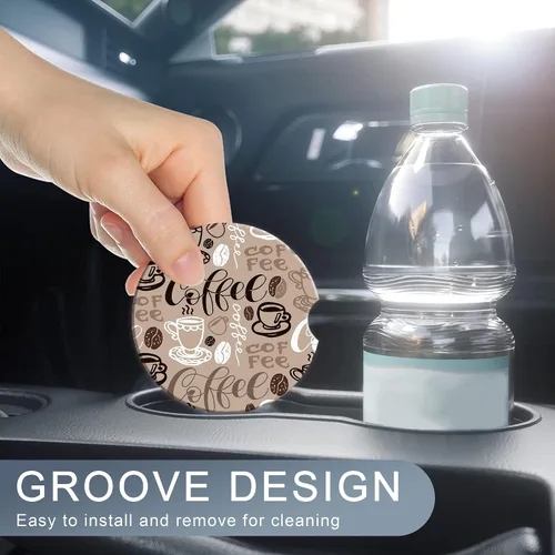 Miniatura 7 de TUBAMQ Posavasos de automóvil para portavasos de automóvil, paquete de 2 posavasos de cerámica absorbente de café, lindo soporte para tazas