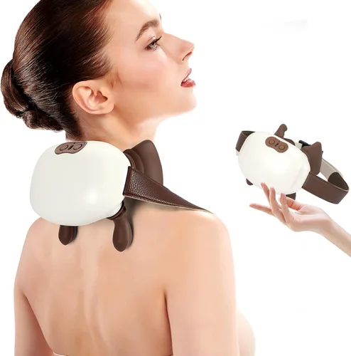Masajeador de cuello Shiatsu eléctrico 2025 con calentamiento de tejido profundo, tracción y recarga USB-C, para masaje de manos reales en cuello,