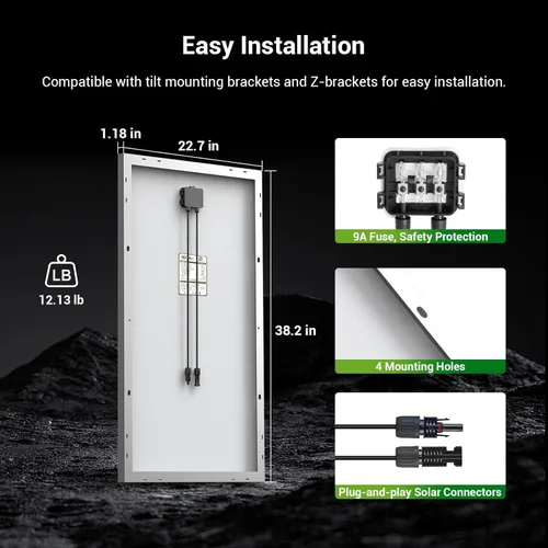 Miniatura 6 de HQST Panel solar monocristalino de 100 vatios y 12 V con conectores solares, módulo de alta eficiencia de energía fotovoltaica para carga
