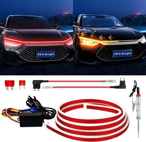 Miniatura 10 de Tira de luces de señal de giro secuencial con escaneo dinámico, luces LED de capó flexibles, DRL, luz de circulación diurna para coche, camión, SUV