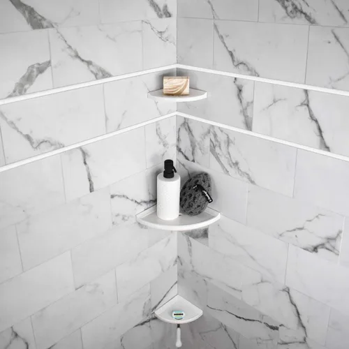Miniatura 8 de Questech Decor - Estante esquinero de ducha, con tapa para una nueva construcción, estante esquinero de ducha para paredes de azulejos, organizador