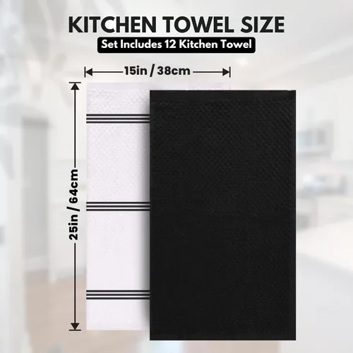 Miniatura 4 de Infinitee Xclusives Paquete de 12 toallas de cocina de alta calidad, 100% algodón, 15 x 25 pulgadas, color negro tormenta Negro Storm