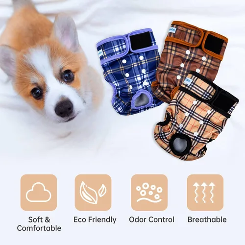 Miniatura 48 de Leekalos Pañales reutilizables lavables para perras, pañales para perras, altamente absorbentes, pañales ajustables para cachorros, pañales