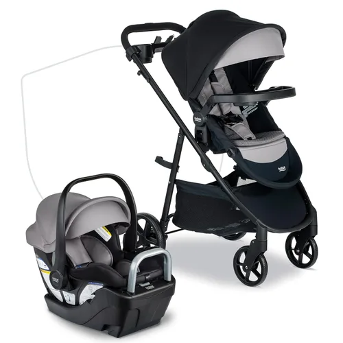 Britax Willow Brook S+ Sistema de viaje para bebé, asiento de automóvil infantil y cochecito combinado con Base Alpine, tecnología ClickTight, Ónix