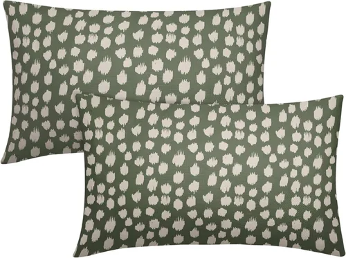 Miniatura 23 de Fundas de almohada marrón y blancas de 18 x 18 pulgadas, juego de 2 almohadas boho grises con lunares, fundas de almohada modernas estampadas