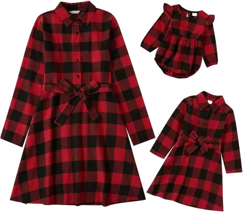 Miniatura 2 de Vestidos de Navidad para mamá e hija, vestido de terciopelo a cuadros, fiesta de Navidad, trajes a juego para mamá e hija, sesión de fotos