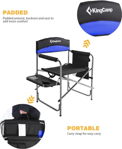 Miniatura 5 de KingCamp silla de director plegable de campamento, silla con asiento acolchado de gran tamaño con mesa y bolsillos laterales, soporta 396 libras