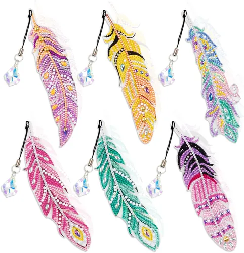 Miniatura 8 de 6 marcapáginas de pintura de diamante 5D, marcapáginas de plumas de cristal para el hogar, oficina, escuela, clase, proyecto, pintura de diamante