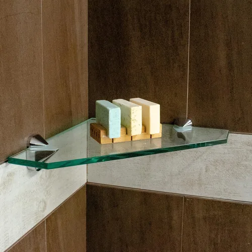 Miniatura 5 de Dulles Glass Estante esquinero de vidrio pentágono de 8 x 8 pulgadas, solo estante, templado, 3/8 pulgadas de grosor, vidrio pulido plano