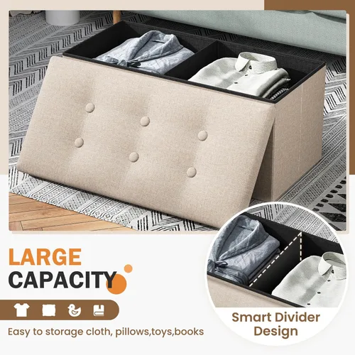 Miniatura 5 de Youdesure Otomana plegable con espacio de almacenamiento de 80 litros, de 30 pulgadas, que soporta hasta 350 libras, tela de lino beige