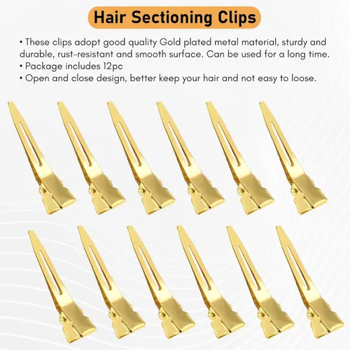 Miniatura 8 de El kit de herramientas de extensión de cabello incluye 2 alicates para prensar microeslabones con microcuentas, 12 clips de seccionamiento, Dorado