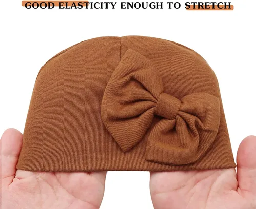 Miniatura 7 de BQUBO - Gorras de bebé recién nacidas para niñas conjunto de gorro de hospital con lazo guantes de guante rascador para bebés