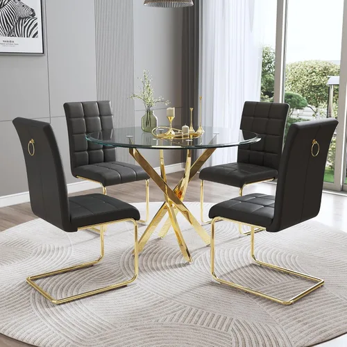 Miniatura 10 de Mesa de comedor redonda de vidrio de 36 pulgadas para 4 personas, mesa de cocina de vidrio circular pequeño con parte superior templada transparente