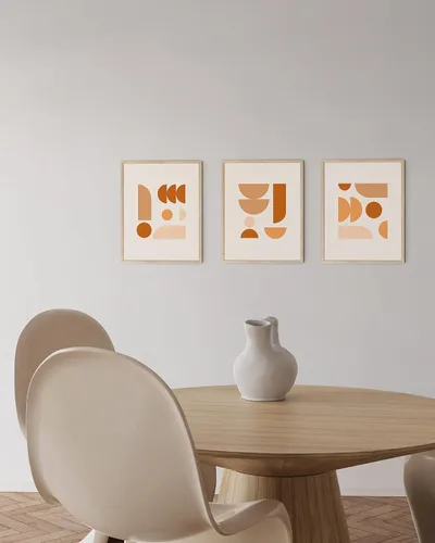 Miniatura 5 de HAUS AND HUES Arte de pared enmarcado bohemio, juego de 3 arte moderno de mediados de siglo, decoración de pared de terracota, arte de pared naranja