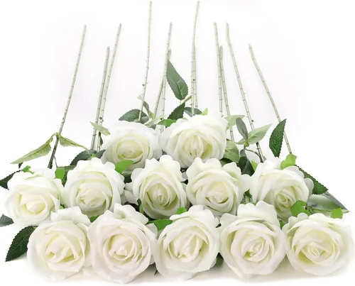 Miniatura 11 de 12 rosas artificiales de terciopelo sintético para decoración del hogar y boda (rosa perla, negro)