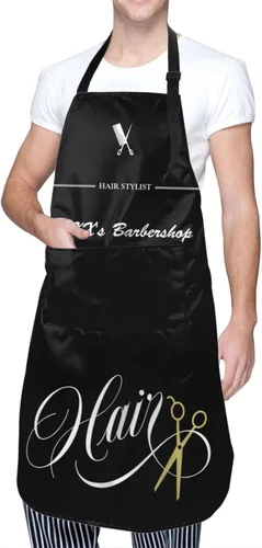 Miniatura 2 de Delantal de barbería personalizado para hombres y mujeres, delantal de peluquería con texto personalizado con bolsillos, delantal ajustable