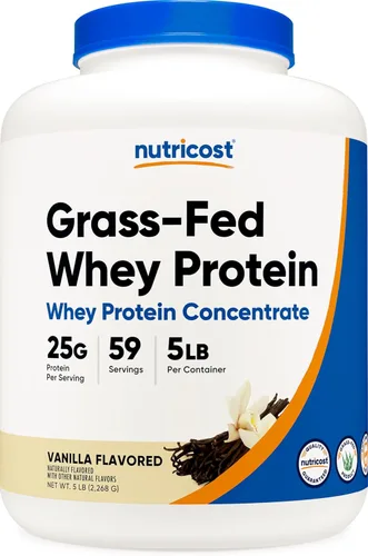 Miniatura 6 de Nutricost Concentrado de proteína de suero alimentado con pasto (sin sabor) 5 libras, sin desnaturalizar, sin OMG, sin gluten, sabores naturales
