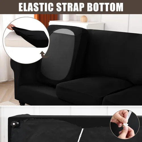 Miniatura 4 de SearchI - Funda de sofá biplaza elástica, 3 piezas con 2 fundas de cojín independientes, lavable, protector de muebles para sala de estar