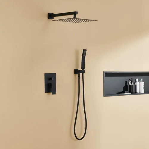 Miniatura 7 de Sistema de ducha de lluvia de 12 pulgadas, juego combinado de ducha negro para montaje en pared, grifos de baño con cabezal de ducha de lluvia