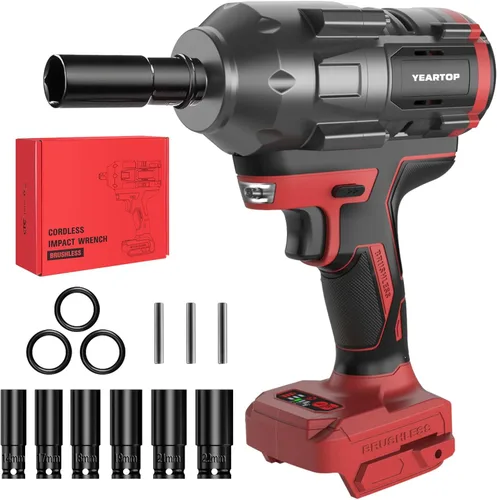 Llave de impacto inalámbrica de 1/2 pulgada para batería Miwaukee de 18V, 900 pies-libras (1200 N.m), atornillador de impacto sin escobillas con 4