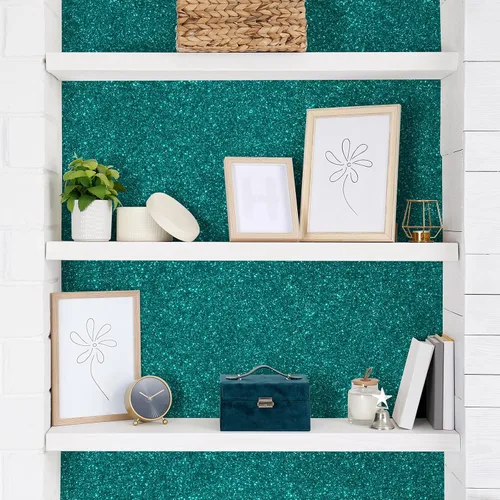 Miniatura 3 de CHIHUT Papel tapiz de color verde azulado con purpurina para dormitorio, papel tapiz para despegar y pegar, papel tapiz de tela extraíble, rollo