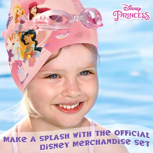 Miniatura 3 de Disney Juego de gafas de natación y gorro de natación para niños con protección UV antivaho (princesa rosa, 3-6 años)