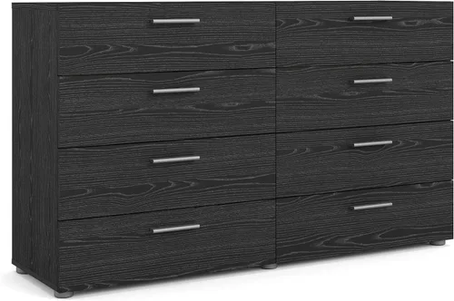 Tvilum Cómoda doble de 8 cajones, grano de madera negro