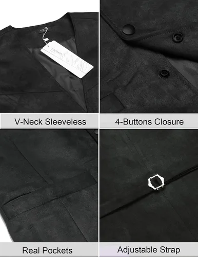Miniatura 5 de COOFANDY Chaleco de traje de cuero de gamuza para hombre, chaleco occidental casual, chaleco ajustado