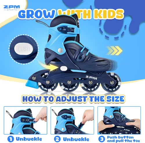 Miniatura 4 de 2PM SPORTS Patines en línea para niños y niñas de 4 a 8, 6 a 12 años, con ruedas iluminadas, cuchillas ajustables para niños y jóvenes principiantes