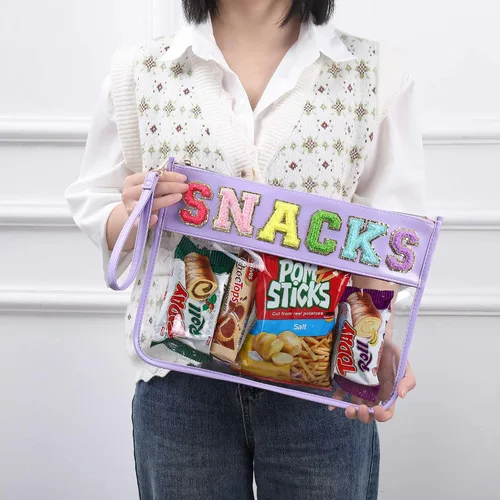 Miniatura 2 de TopTTanBo Bolsa transparente de chenilla con letras, multiusos, transparente, impermeable, para aperitivos, maquillaje, con correa para la muñeca