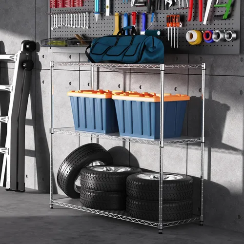 Miniatura 8 de pouseayar 3 Tier NSF Metal Shelf Wire Shelving Unit, 1050lbs Capacity Heavy Duty Adjustable Storage Rack with Shelf Liners for Closet Kitchen Garage