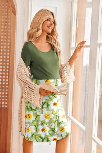 Miniatura 4 de Ekouaer Vestido de lactancia para mujer, vestido de verano de manga corta, retazos, maternidad, lactancia, hasta la rodilla