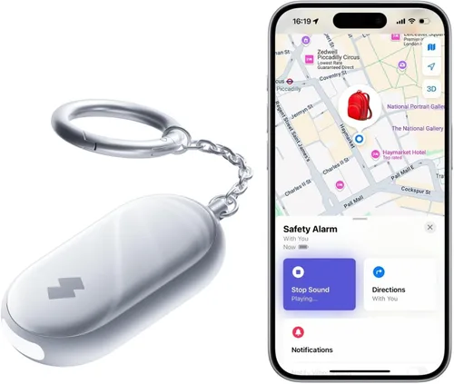 Miniatura 10 de Alarma de seguridad personal de 130 dB para mujeres con aplicación Apple Find My, sirena extra fuerte y luz estroboscópica, llavero de autodefensa