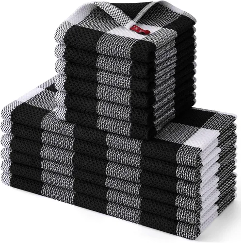 Miniatura 9 de Homaxy - Juego de toallas de cocina y paños de cocina, 12 x 12 y 13 x 28 pulgadas, juego de 12 paños de cocina 100% algodón, de punto gofre, a Negro