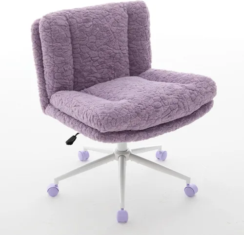 Miniatura 13 de Silla de escritorio de piel sintética con base de metal blanco, silla de oficina giratoria ajustable con ruedas, cómoda silla de maquillaje