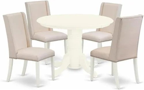 Miniatura 9 de East West Furniture SHFL3-WHI-01 Juego de mesa de comedor de 3 piezas contiene una mesa de cocina redonda con pedestal y 2 sillas de comedor Parson