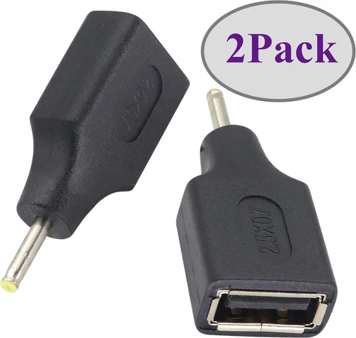 Miniatura 4 de Paquete de 2 adaptadores de corriente CC de 2.5 × 0.028 in a USB CC USB 2.0 A hembra a CC 2.5 × 0.028 in macho 5 V CC conector de barril de carga