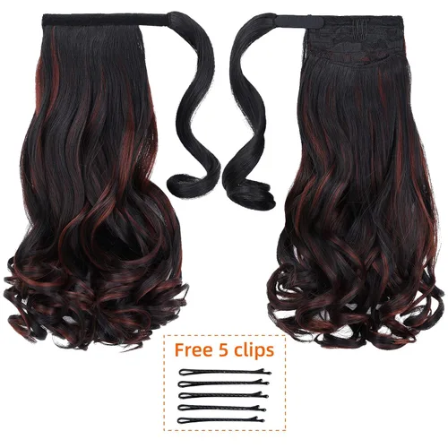 Miniatura 2 de Extensión de cola de caballo ondulado, con clip negro, 16 pulgadas, 4.2 onzas, extensiones de cabello sintético envolvente, aspecto real, peluca