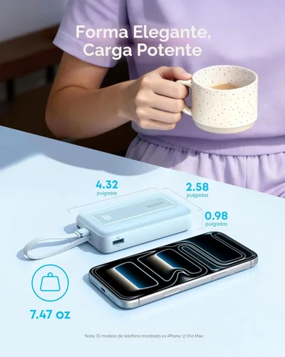 Miniatura 4 de Anker Cargador portátil, banco de energía de 10,000 mAh 30 W, paquete de batería de carga rápida USB-C de entrada y salida, cargador de batería Azul