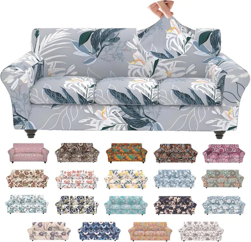 Miniatura 66 de Fundas elásticas para silla, fundas elásticas para sillón de 2 piezas, fundas de sofá lavables con diseño floral para sillón, protector de muebles