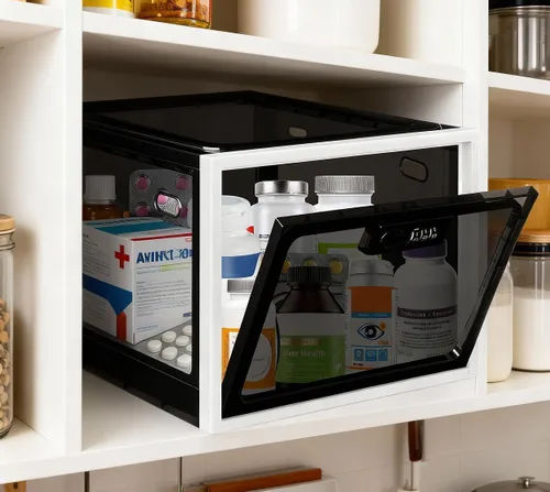 Miniatura 9 de Caja de seguridad para medicamentos seguros, caja de almacenamiento con cerradura de material premium, contenedor organizador con bloqueo y código