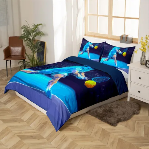 Miniatura 5 de Erosebridal Juego de ropa de cama con pelota de tenis para niños, funda de edredón con temática de juegos deportivos, tamaño individual para niños