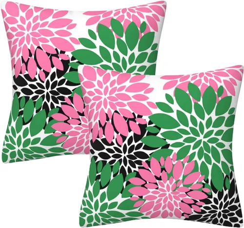 Miniatura 17 de Juego de 2 fundas de almohada decorativas de dalia azul marino, rojo, gris, dalia floral, para interiores y exteriores, funda de almohada