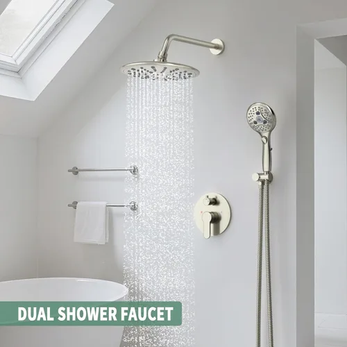 Miniatura 7 de SunCleanse Sistema de regadera, juego completo de grifo de ducha de lluvia para baño con cabezal de regadera de mano de 7 ajustes, incluye válvula