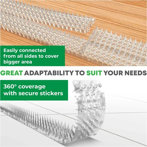 Miniatura 5 de Petfolio Paquete de 32 disuasorios de aves para patio exterior – Púas disuasorias transparentes de 35 pies para mantener alejadas a las aves