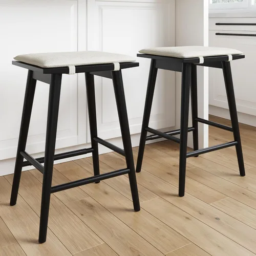 Miniatura 31 de Nathan James Amalia Taburete de bar de altura de encimera de cocina sin espalda, madera maciza con asiento giratorio de 360 grados, café Marrón