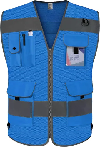 Miniatura 21 de TCCFCCT Hi Vis Chaleco de seguridad reflectante de alta visibilidad con 9 bolsillos para hombres y mujeres, chaleco de construcción con tiras